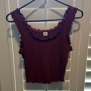 Iris Basic Ruffled Burgundy Tank Top